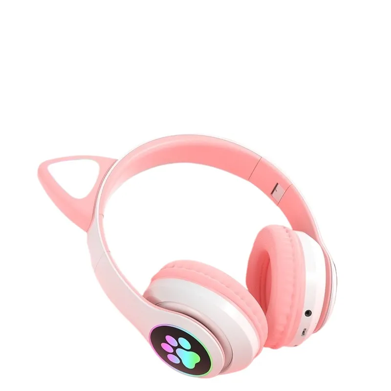 Cat Ear Bluetooth Headset Led - หูฟังบลูทูธแบบไร้สายพร้อมไฟ LED รูปทรงหูแมว ตัดเสียงรบกวน เหมาะสำหรับเล่นเกม พับเก็บได้