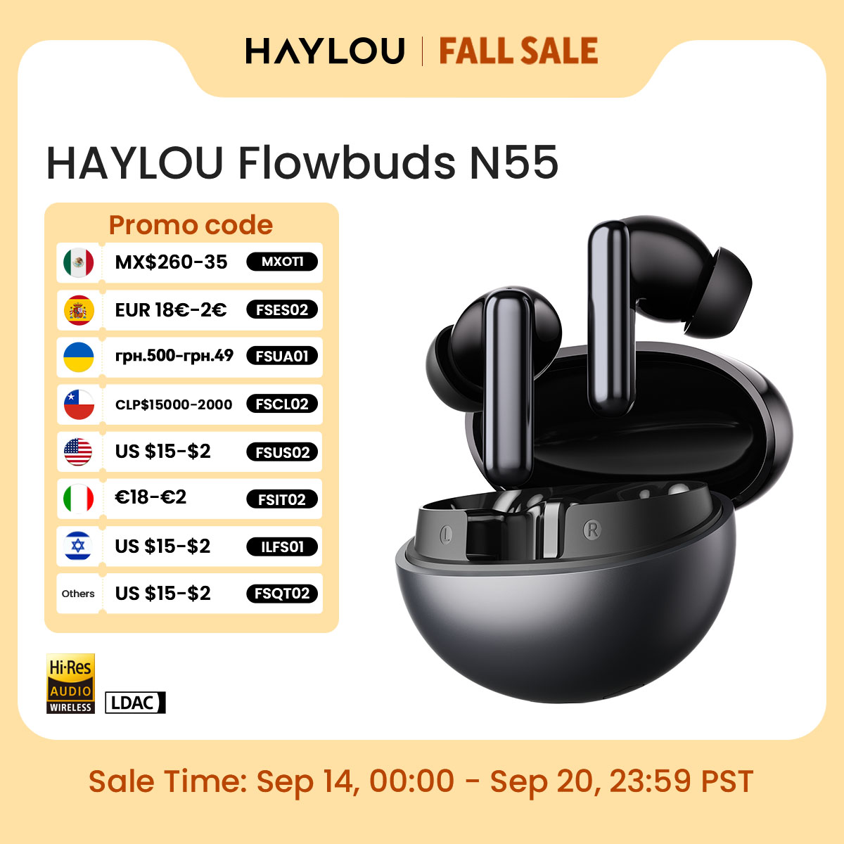 Type C Wired Earphones With Mic - HAYLOU Flowbuds N55 หูฟังไร้สาย 54dB Adaptive