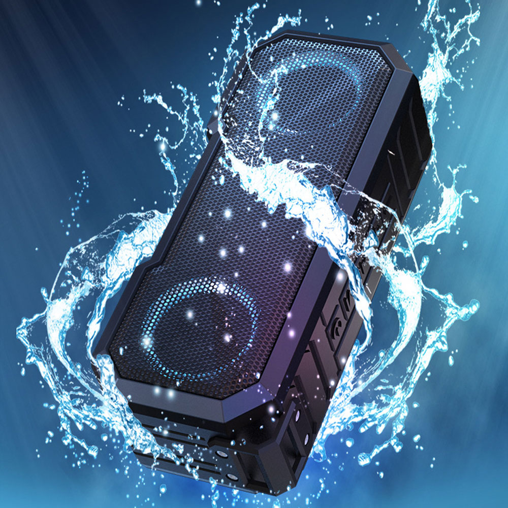 Portable Bluetooth Speaker Waterproof Ipx7 - ลำโพงบลูทูธแบบพกพา ลำโพงไร้สายพร้อมไฟแฟลช TWS เสียงเบสสเตอริโอ IPX7 ลำโพงกันน้ำ