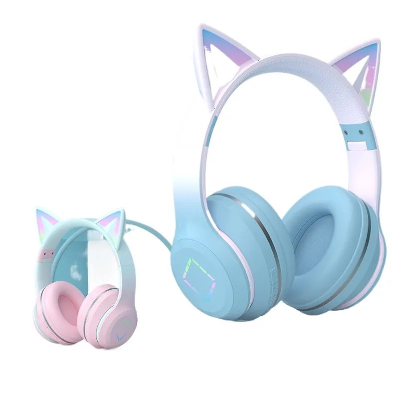 Cat Ear Bluetooth Headset Led - หูฟังบลูทูธไร้สายแบบหูแมว พร้อมไฟ LED เรืองแสง แบตเตอรี่ใช้งานได้นาน เหมาะสำหรับเล่นเกม