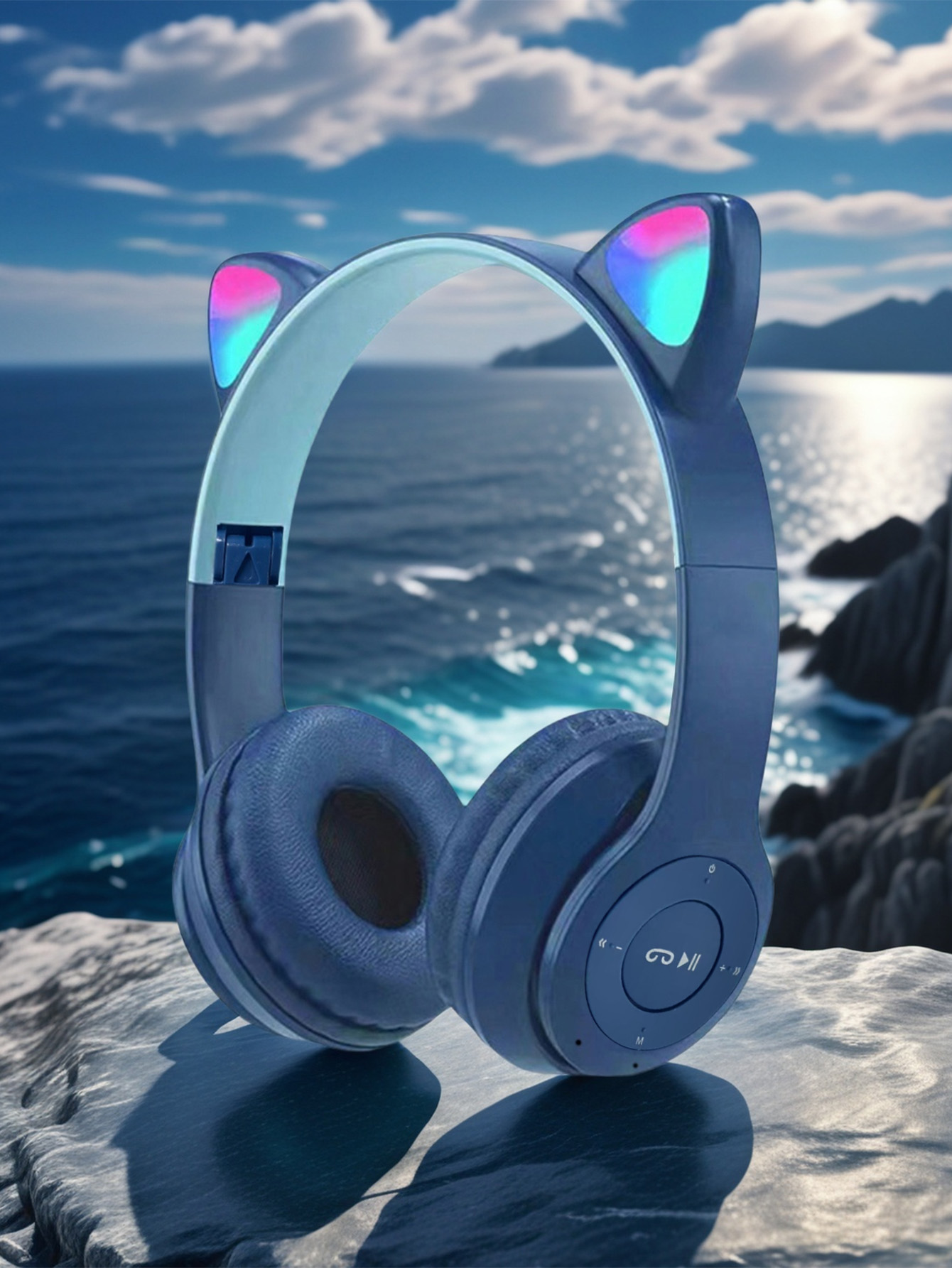 Cat Ear Bluetooth Headset Led - หูฟัง P47M ดีไซน์หูแมว พร้อมไฟ LED เปลี่ยนสีได้