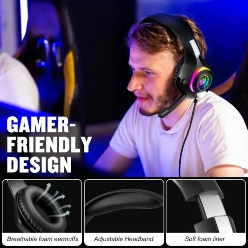 หูฟังเกมมิ่งแบบมีสายพร้อมไมโคร - Gaming Headset With Mic Rgb บทวิจารณ์และราคา