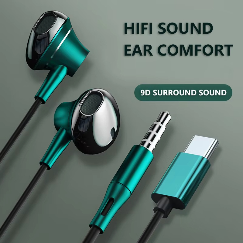หูฟังแบบมีสาย 9D Bass Stereo T - Type C Wired Earphones With Mic บทวิจารณ์และราคา